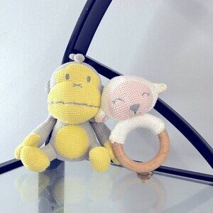 Baby  Bum rattle and baby top knit lot of 2